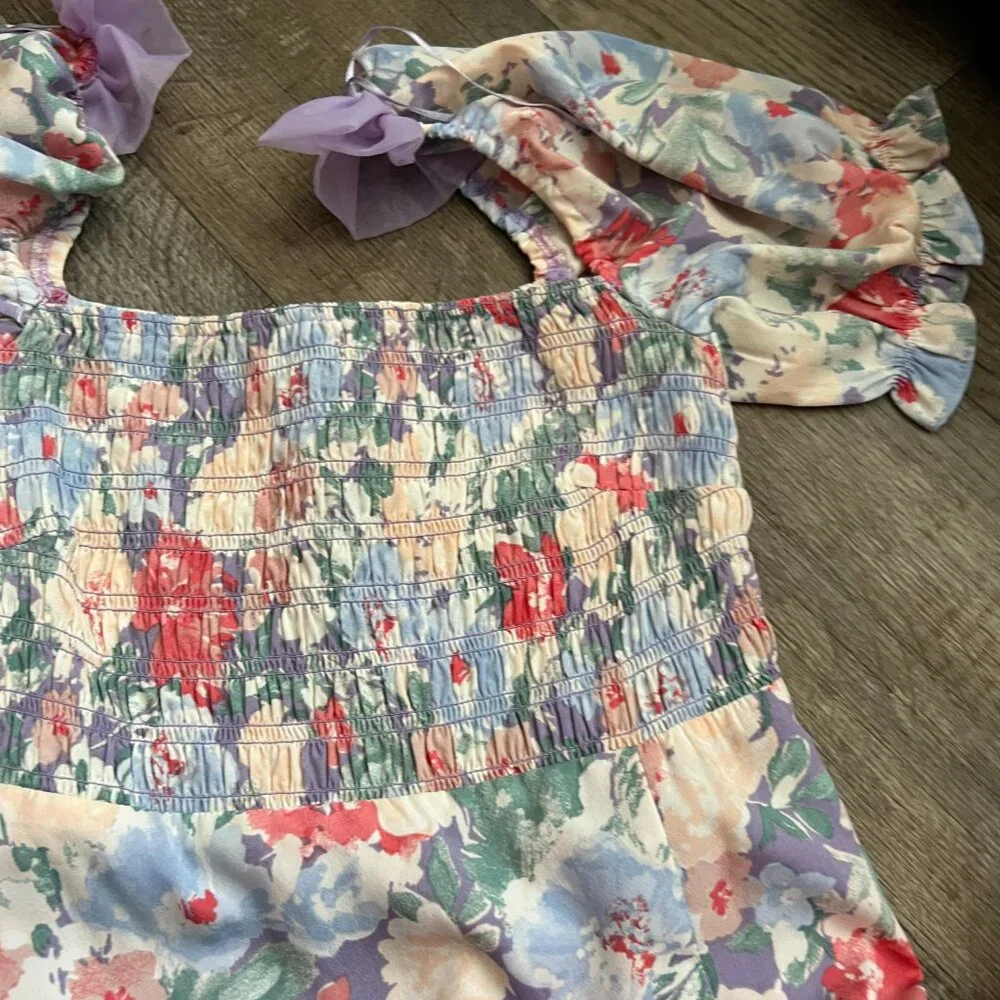 Astr Puff Sleeve Midi Floral Dress size M - Picture 12 of 15